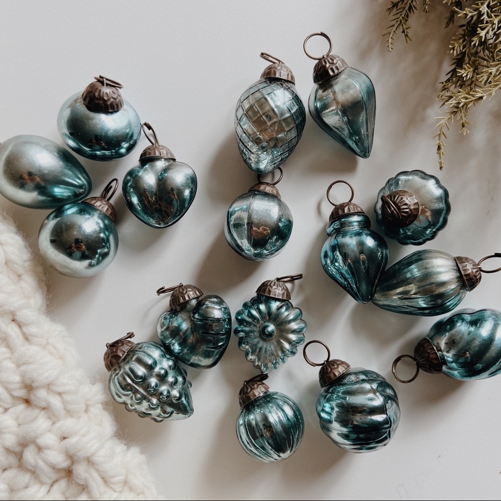 Vintage Style Kugel Blue Mercury Glass Ornaments
